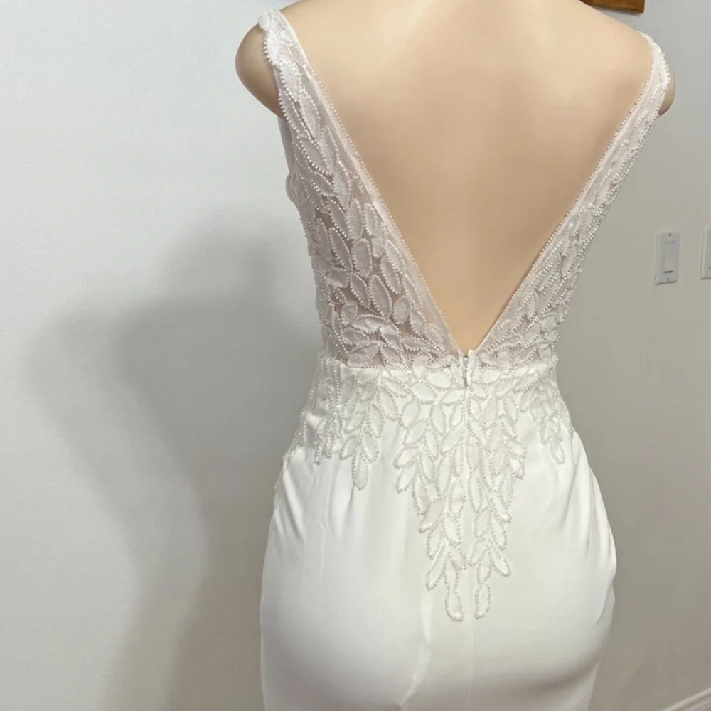 Lulu’s Remarkably Romantic White Sheer Mesh Beaded Maxi Wedding Dress - Picture 5 of 8